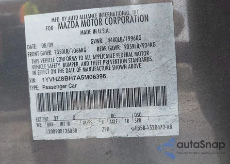 2010 Mazda Mazda6 I Sport from USA, damaged, VIN 1YVHZ8BH7A5M06396